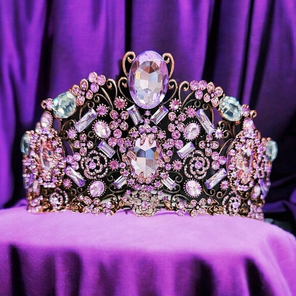 Vintage Handmade Crown, Lavender Crystal Crown, Victorian Tiara, Copper Crown main image 6